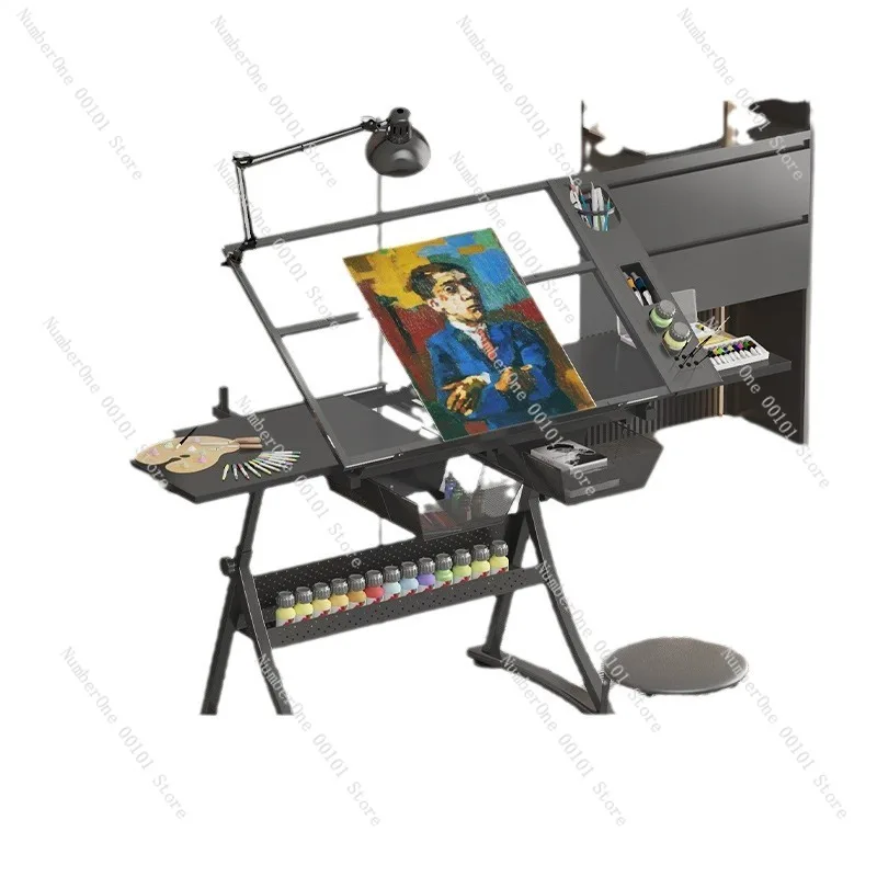 Adjustable Glass-Top Drawing Desk Creative Studio Work Table,Suitable Art Sketching,Drafting,Computer Graphic Design Manual Work