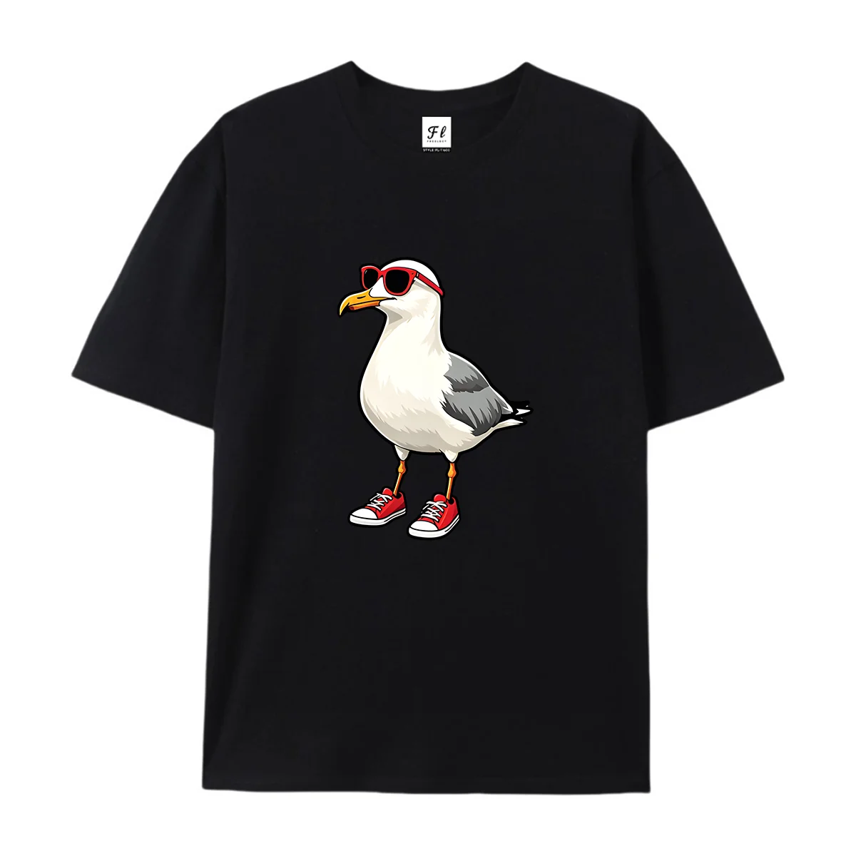 Women Men Short Sleeve T Shirt Funny Cartoon Seagull With Red Sunglasses Canvas Shoes Graphic Tee Beach Casual Summer Crew Neck