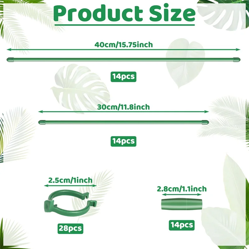 AA05 28 قطعة من أعواد دعم النباتات مع 28 حلقة و14 موصلًا للنباتات بوعاء #6