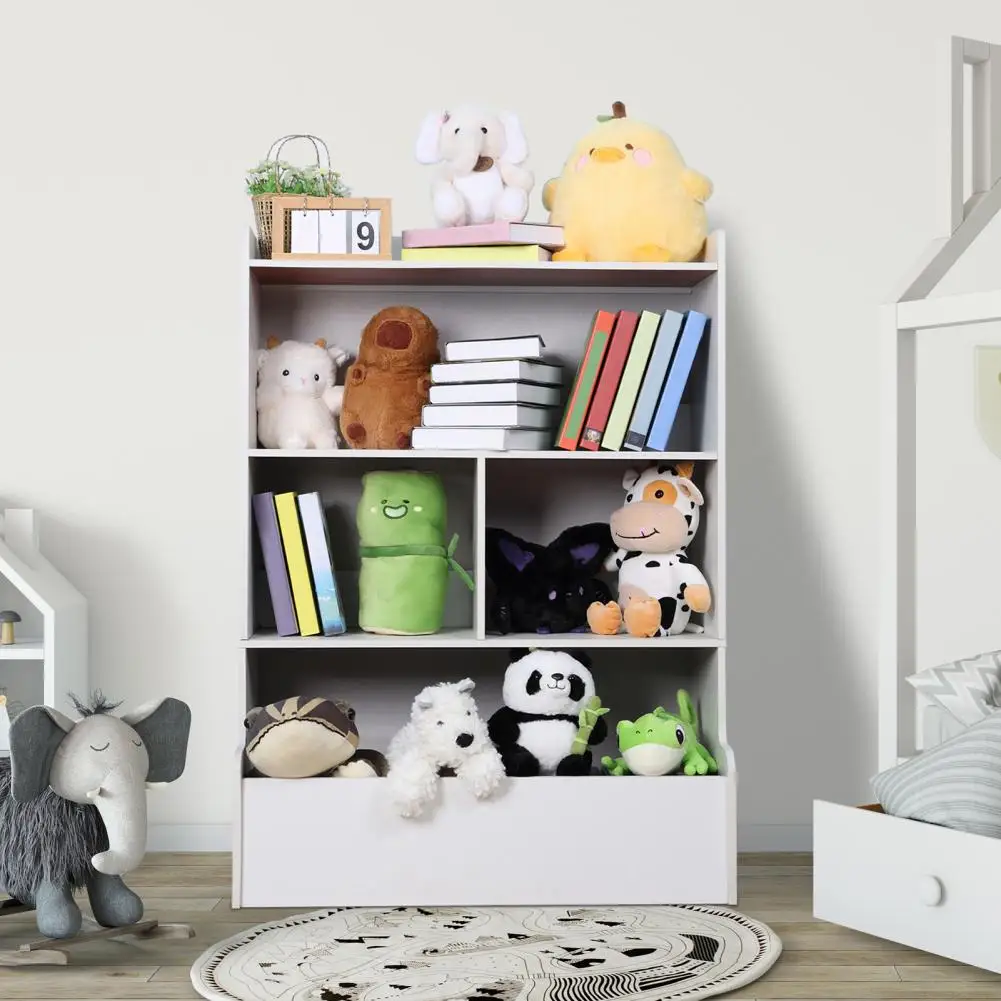 

Kids Bookshelf – 4-Tier Wooden Storage Bookcase with Toy Organizer for Playroom, Nursery, and Baby Bedroom