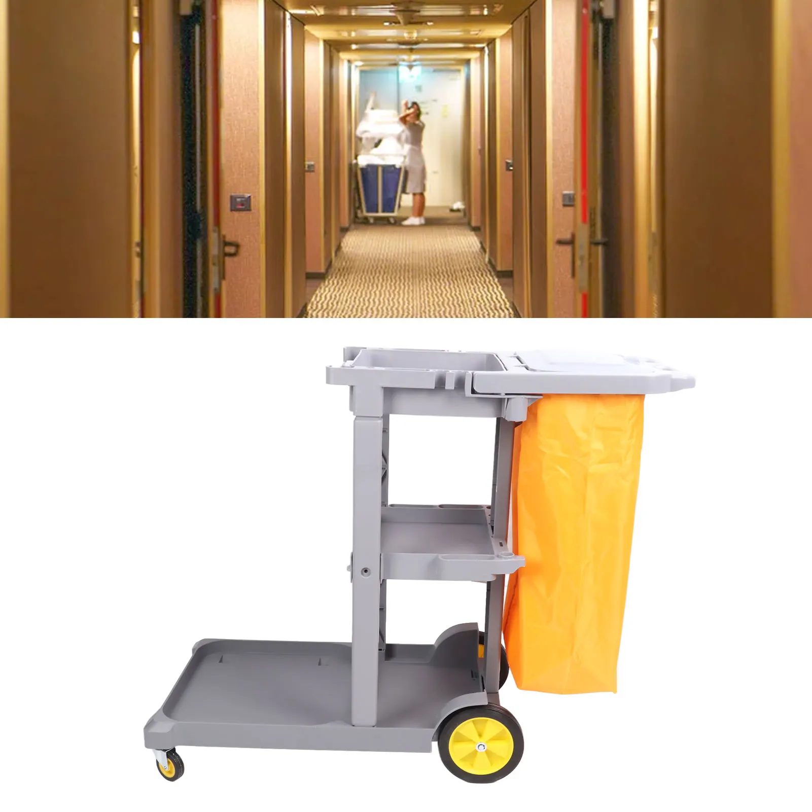 Коммерческая тележка Janitorial, тонкая работа, гибкое колесо, многофункциональная тележка для чистки, легко хранить, серый пластик для отеля