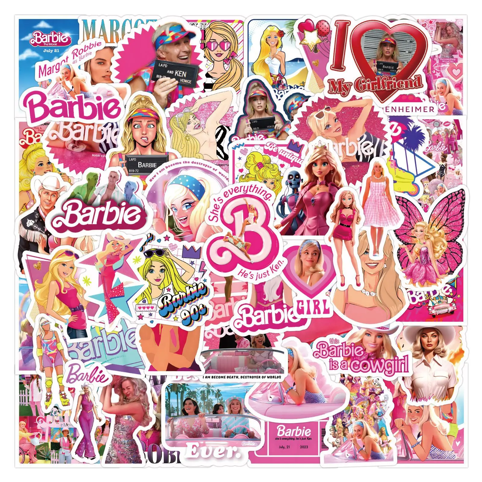 50/60Pcs/Set Barbie Princess Stickers Decorate Laptop Luggage Handbags Toys Waterproof Stickers DIY Toys For Kids