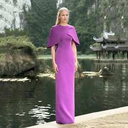 Classic Purple Arabic Evening Dresses Muslim Gowns with Cape Prom Party Gowns Luxury Beading Wedding Guest Dress 2024 Round Neck