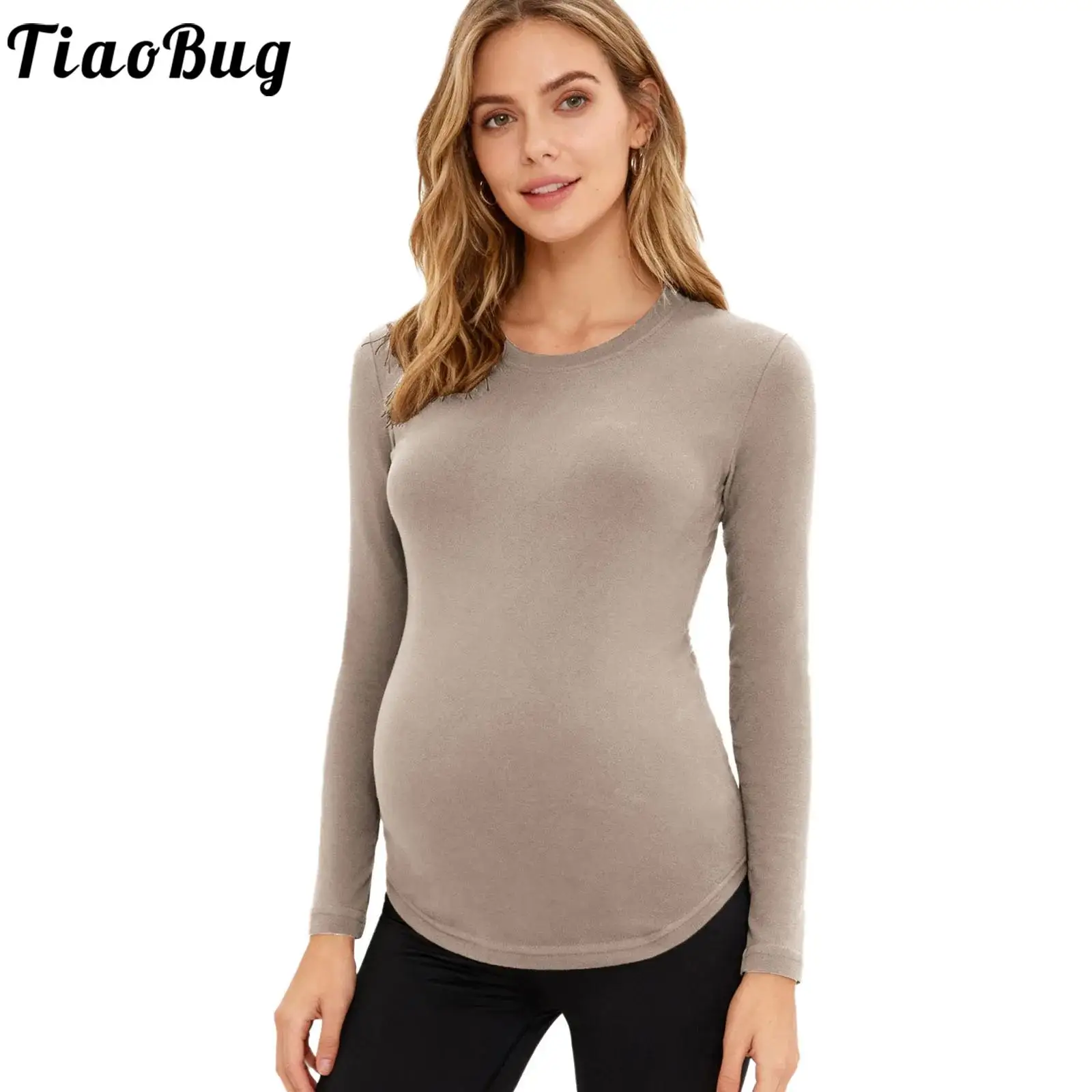 

Maternity Shirts Top Women Pregnancy Clothes Solid Color Round Neck Long Sleeve Casual T-shirt Spring Autumn Homewear Loungewear