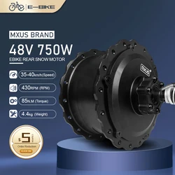 MXUS Motor 48V 750W Fat Tire Ebike Motor Dropout 170mm Brushless Gear Hub Motor for Snow Bike Electric Bicycle Conversion Kit