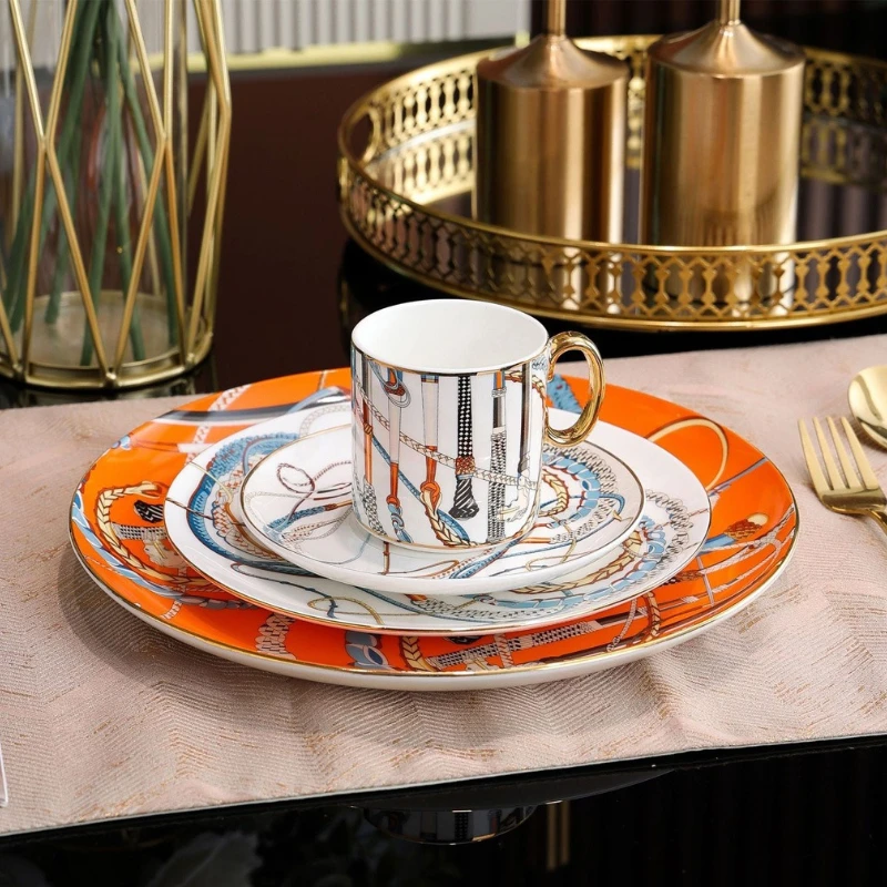 

European - Style Home Ceramic Dinner Plates Western - Style Dishes Coffee Cup and Saucer Combinations Steak Plates