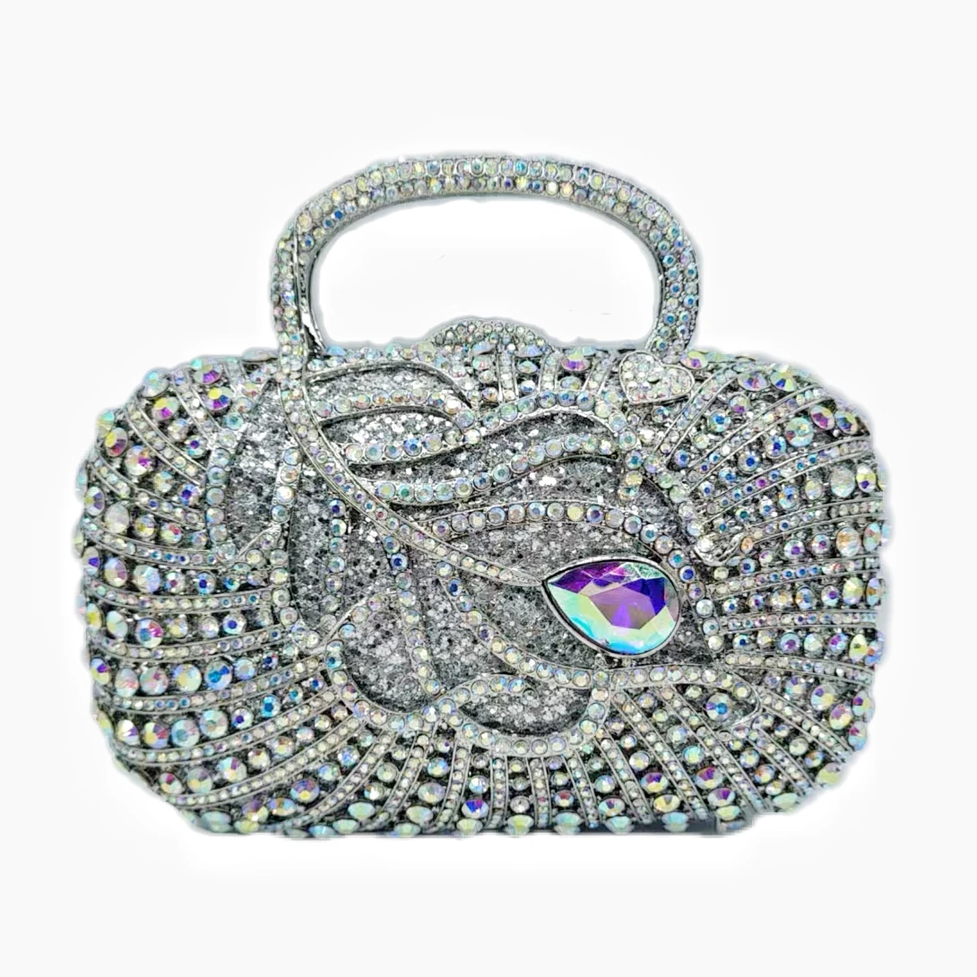 

New Encrusted Metal Hard Case Full Diamond Crystal Celebrity Banquet Evening Bag for Women