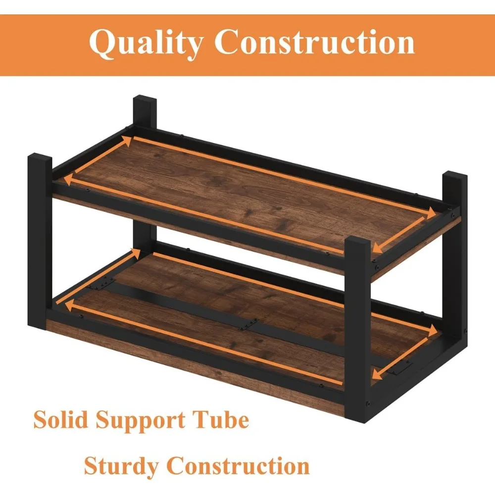 Industrial Farmhouse Style Rectangular Coffee Table for Living Room, Rustic Wood and Metal Center Table