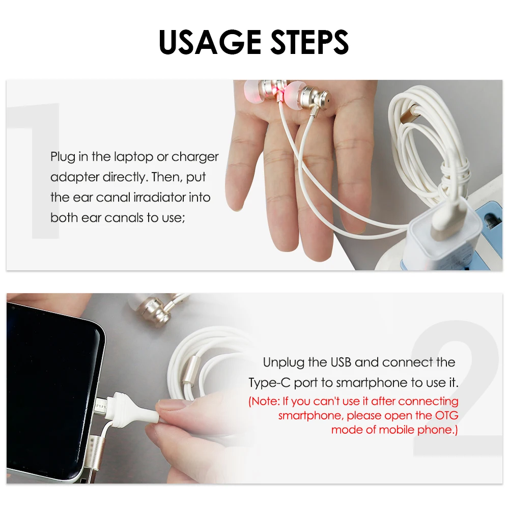 الأذن العلاج بالليزر 650nm LLLT العلاج بالليزر طنين الأذن تشعيع المحمولة USB الضوء الأحمر العلاج الطبيعي التهاب الأذن وسائل الإعلام العلاج