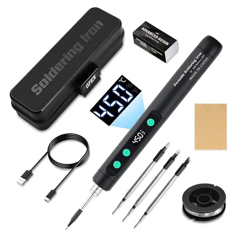 BAAJ-For Electronics Repair And Etc Cordless Soldering Iron Kit With LCD Display, USB Rechargeable, Adjustable Temperature