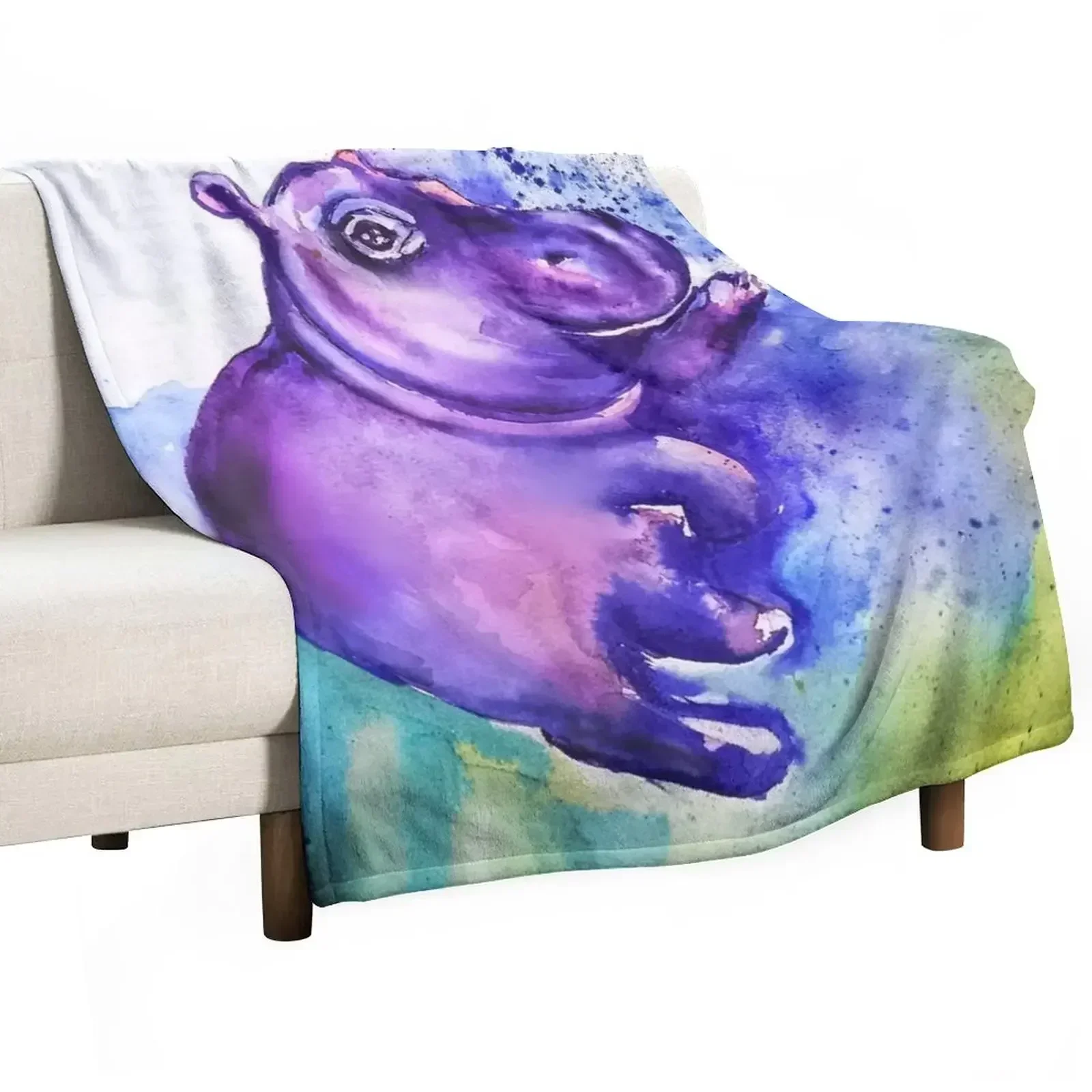 

Baby Hippo Throw Blanket Cute Nap Tourist funny gift Blankets