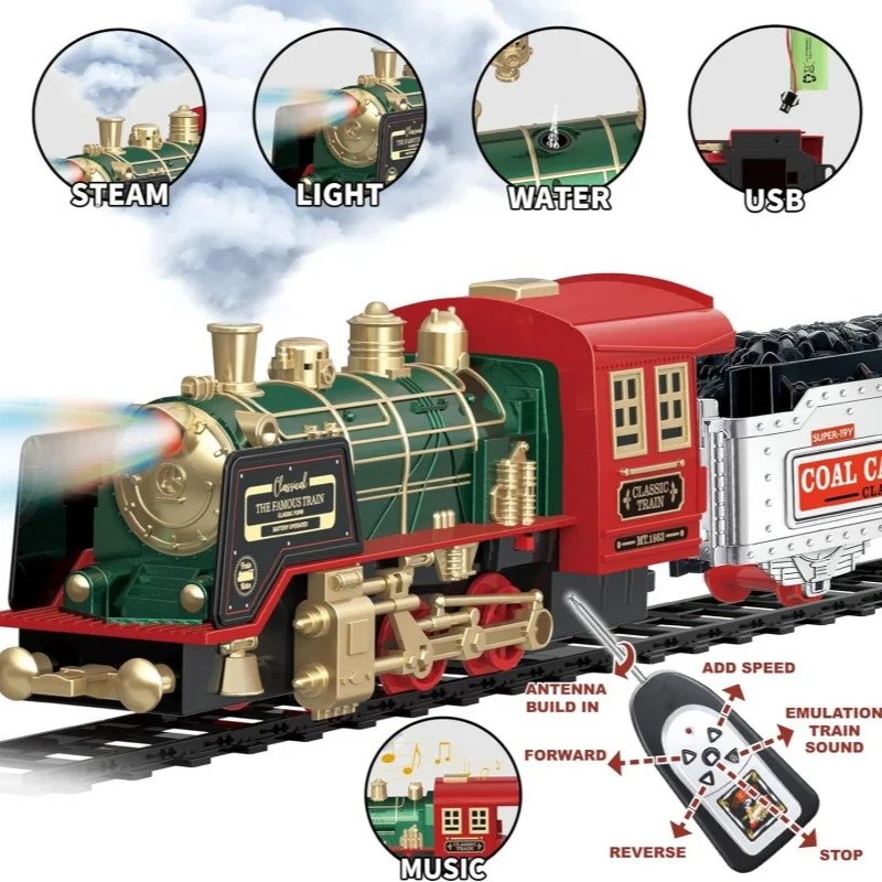 Christmas remote control Train Toys steam Locomotive Engine, Cargo Car and Train Tracks for kids Christmas toys for kid