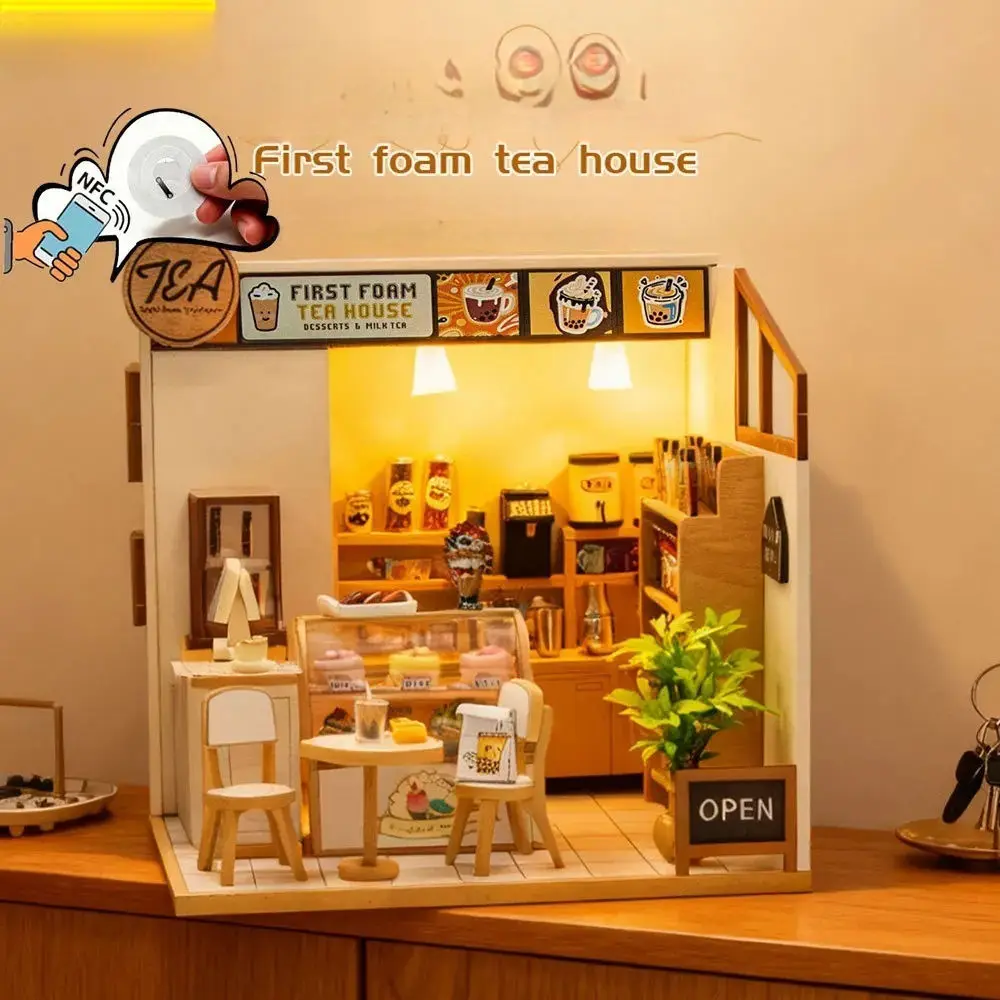 브랜드 뉴 오리지널 NFC 우든 DIY 티 하우스 돌하우스 키트 - 수제 조립 미니 모델 하우스, 창의적인 데스크탑 장식
