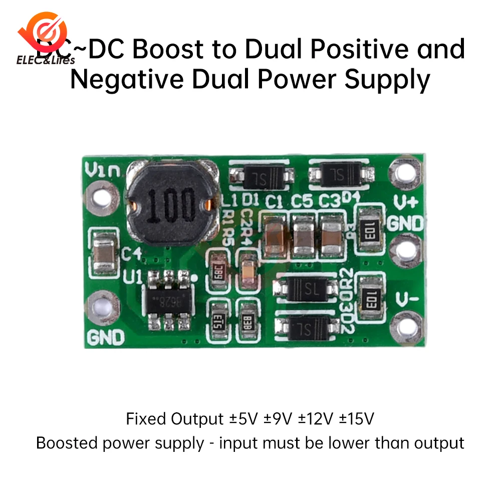 5Pcs DC-DC Boost Module Single Voltage to Positive and Negative Voltage Power Supply Positive to Dual Voltage DC 3-15V to 5V 12V