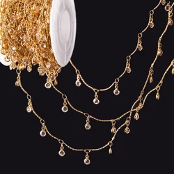 1M Clear Crystal Round Beaded Chains Non-slip Slender Curved Rollers Copper Chain for DIY Necklace Bracelet Cloth Jewelry Making