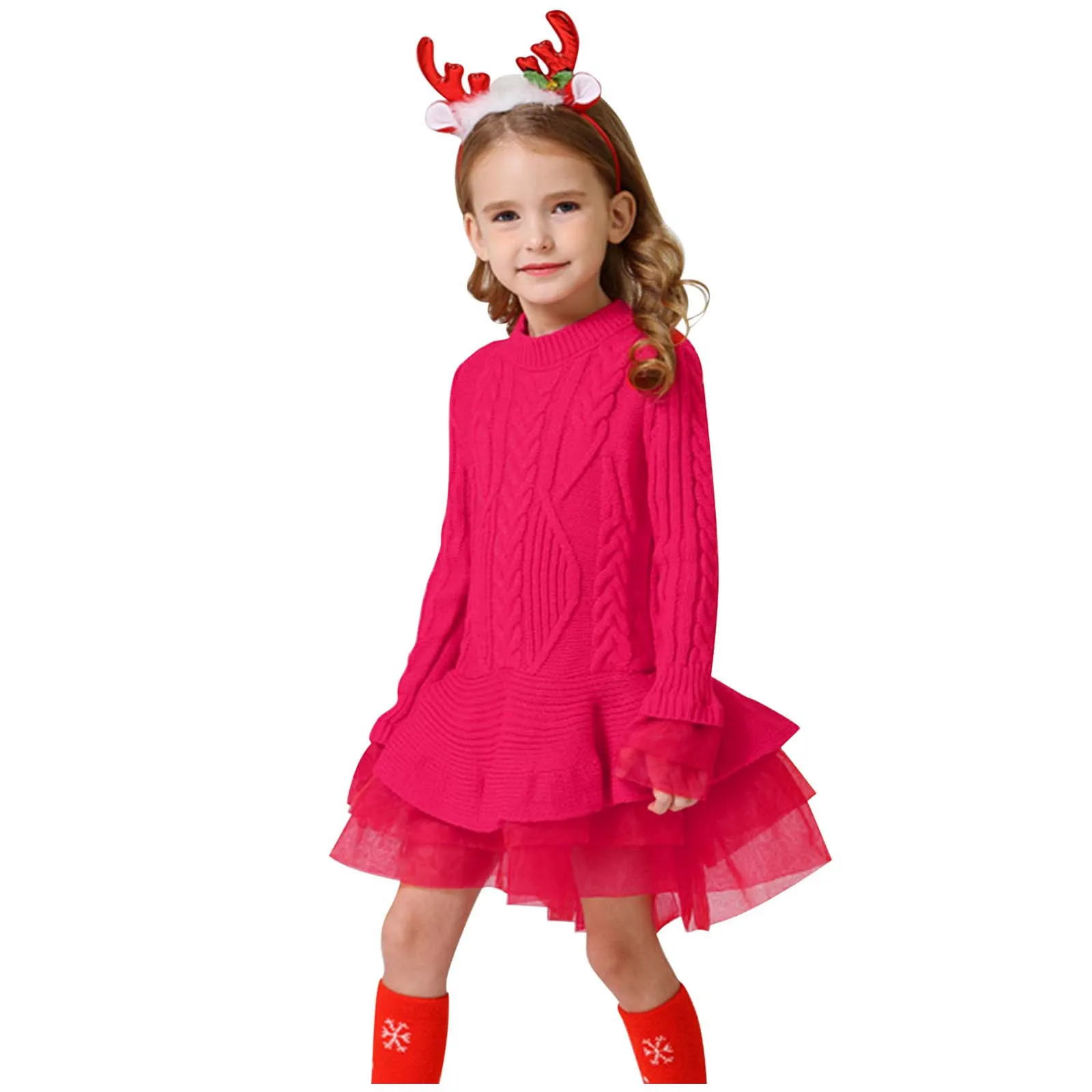 Baby Warm Girl Knitted Chiffon Dress Christmas Wedding Party Mini Tutu Dresses Winter Kids Girls Sweater Children Clothes Dress