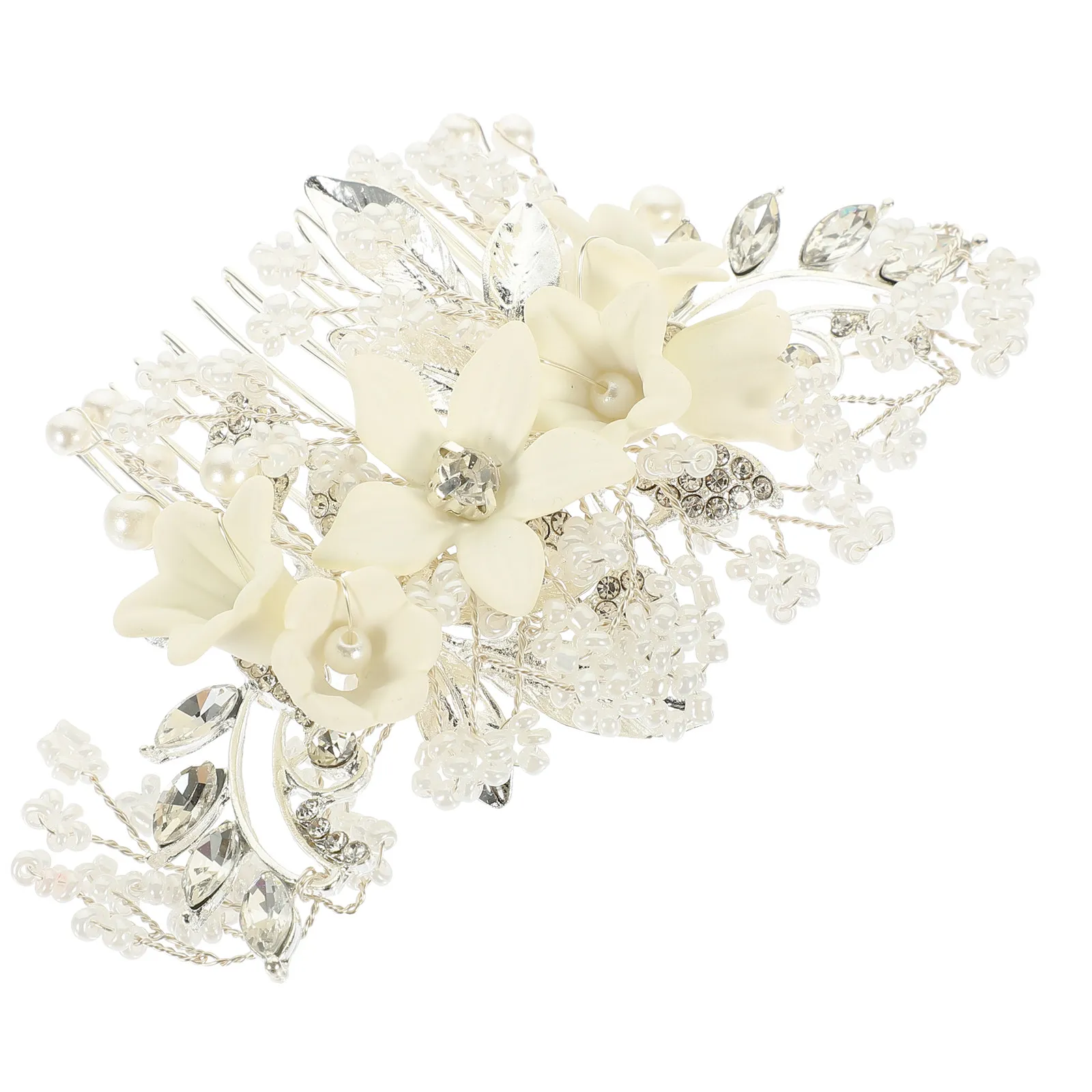 

Elegant Wedding Hair Comb Flower Design Pearl Hair Clip for Women Bridal Headwear Party Dance Accessory Shiny Look