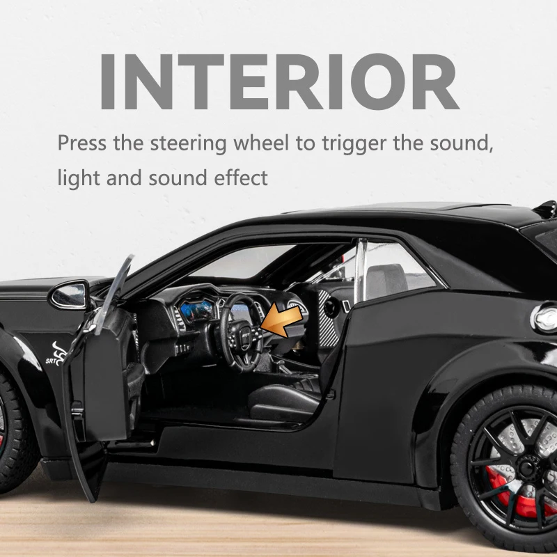 1:24 Simulated Srt Challenger Alloy Car Model Sound And Light Pull Back Toy Car Metal Sports Car Boys Collection Ornaments Gift