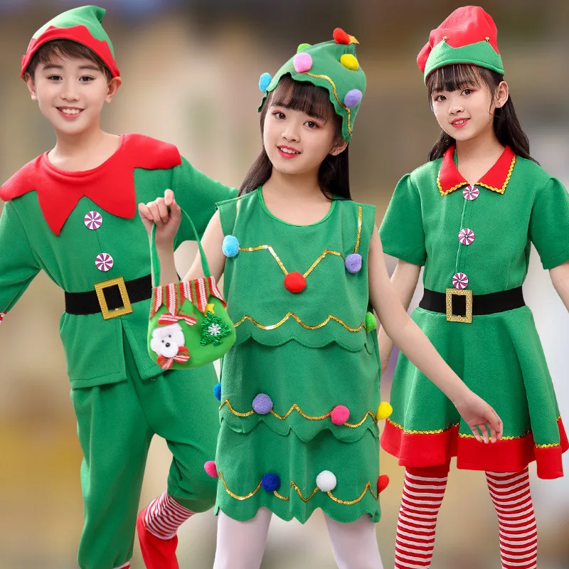 Christmas Children Carnival Cosplay Santa Claus Costume Boy Stage Costume Holiday Party Girl Funny Performance Clothes Suit