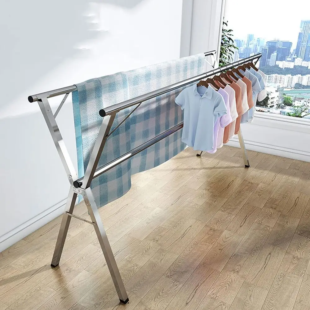 Adjustable Heavy-Duty Outdoor/Indoor Stainless Steel Clothes Drying Rack, Space-Saving, Extends to 2m