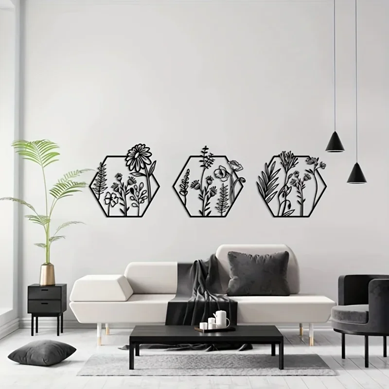 HelloYoung 3pcs/Set Metal Flower Wall Art, Floral Decoration, Metal Flower Wall Decoration, Metal Flower Home Decoration