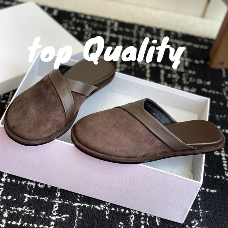 

2025 New Women Slippers Round Toe Summer Women Shoes Suede Genuine Leather Concise Shoes Woman Fashion slippers
