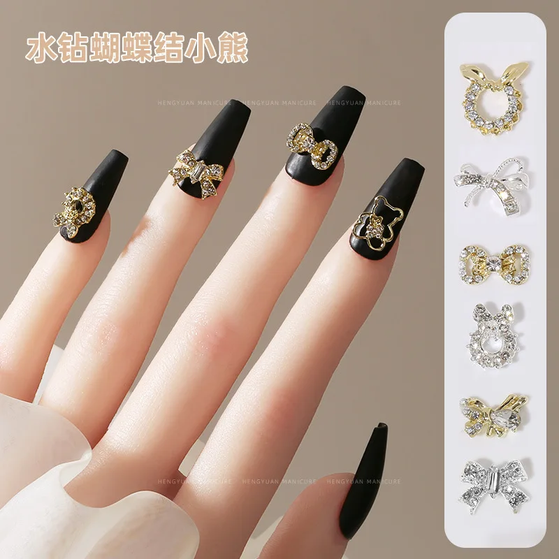 New Butterfly-Themed Gold Nail Art Accessories, Metallic Silver Super Shiny Full Diamond Wreath, 3D Bear Nail Art Rhinestones