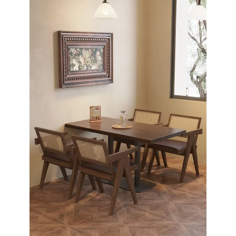 solid wood Bar Bistro Table and Chair Combination Retro Milk Tea Dining Table Noodle for Cafe Restaurant Table and chair set