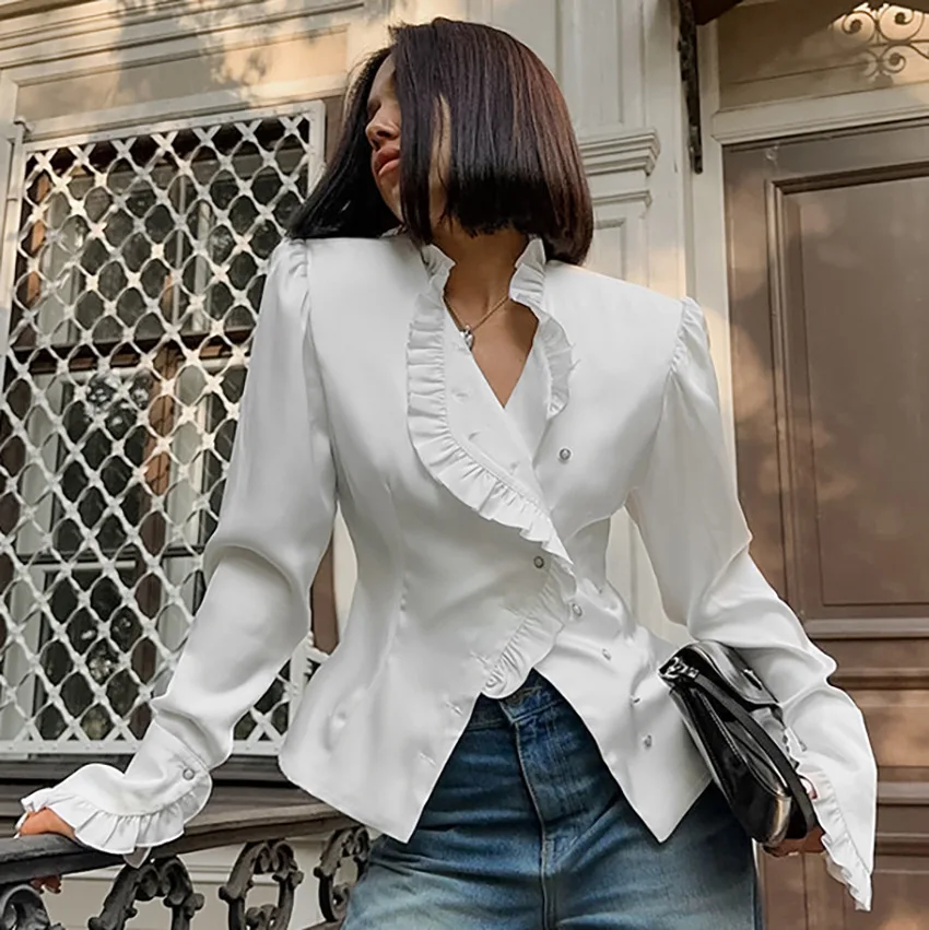 Fashionable and Versatile Ruffle Women's Shirt 2025 New Slim Fit Fungus Edge Top for Women