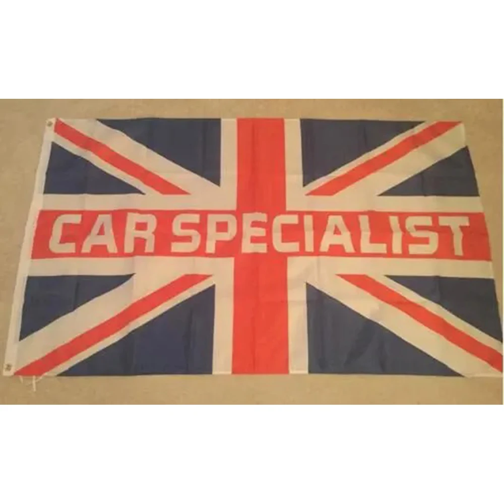 2X3FT 3x5ft CAR SPECIALIST flag banner WITH Britain background