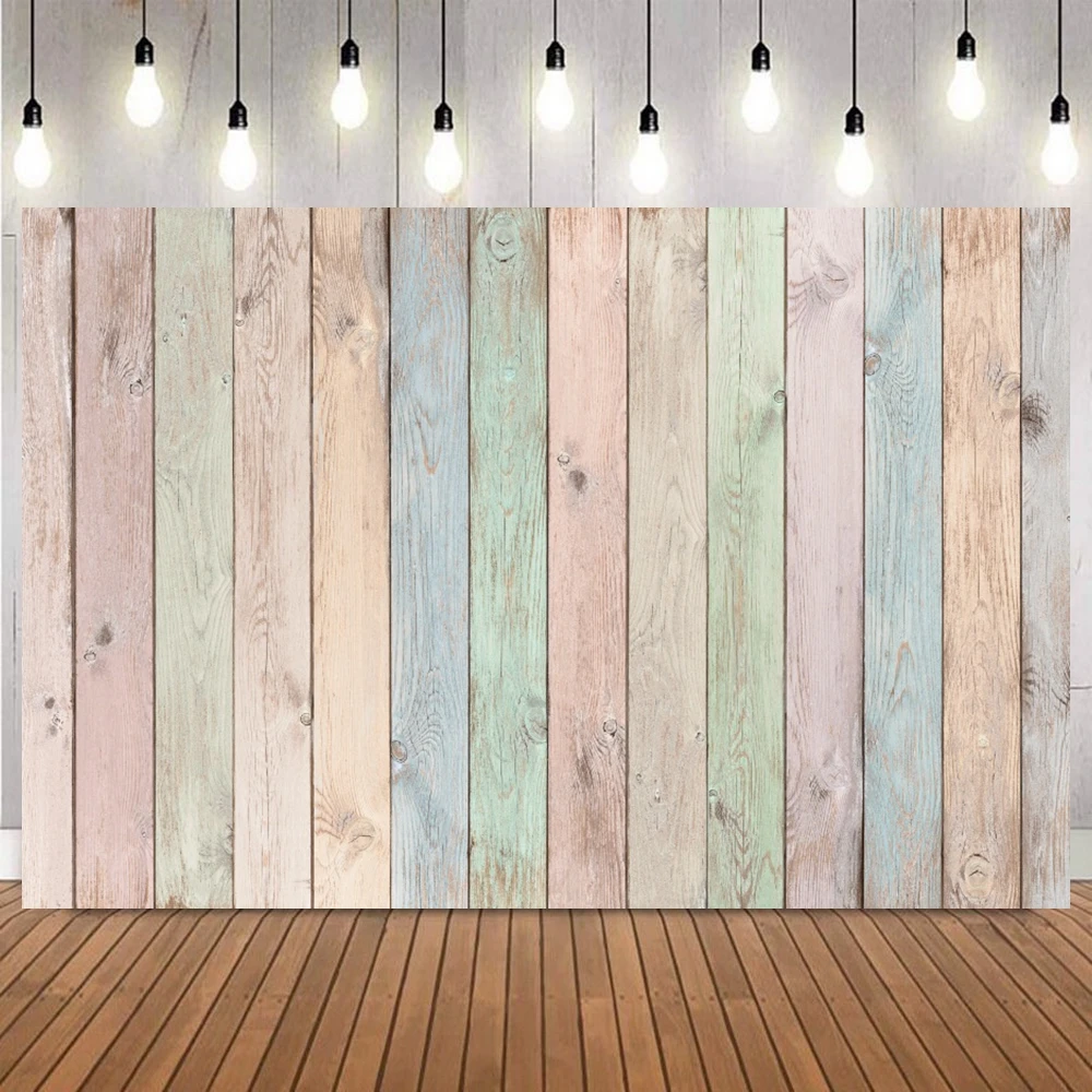 ไม้ผนังการถ่ายภาพฉากหลังสีน้ําตาลสีขาวสีเทาไม้ Baby Shower Birthday Party Decor พื้นหลัง Photobooth สตูดิโอ Props