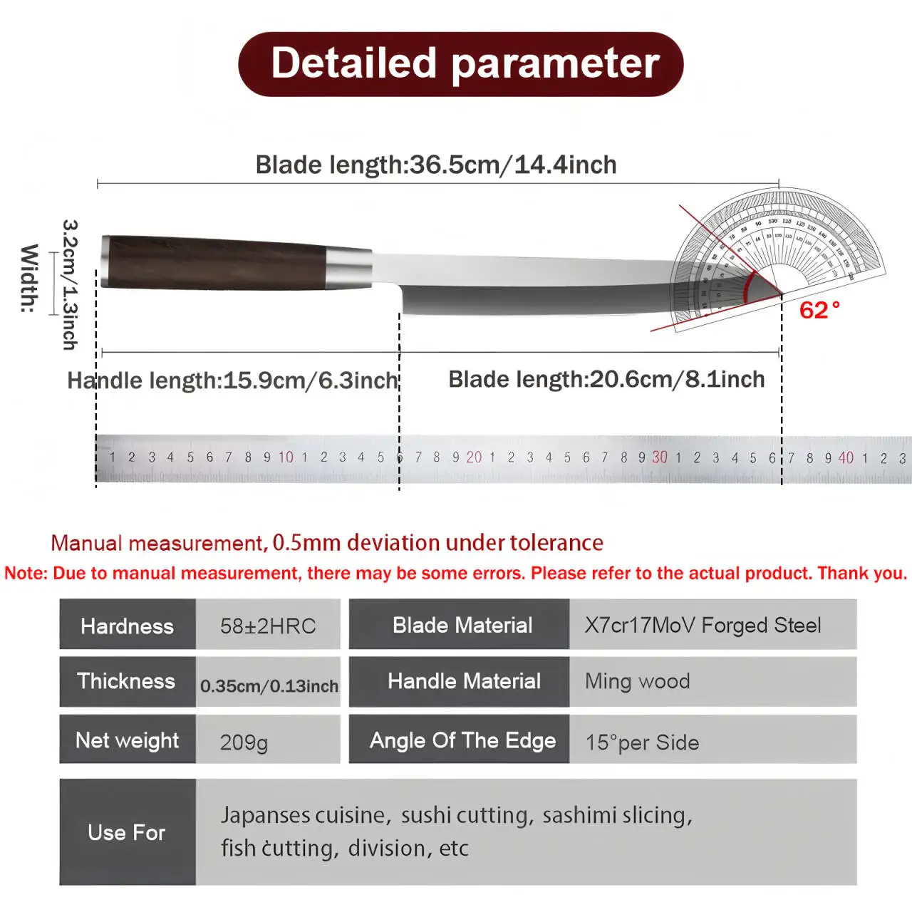 1/2/3PCS，Sashimi Knife Meat Fish Vegetable Slicing Knife Sushi Knife Cooking Handmade Chef Knife Cooking Tool Kitchen Stuff