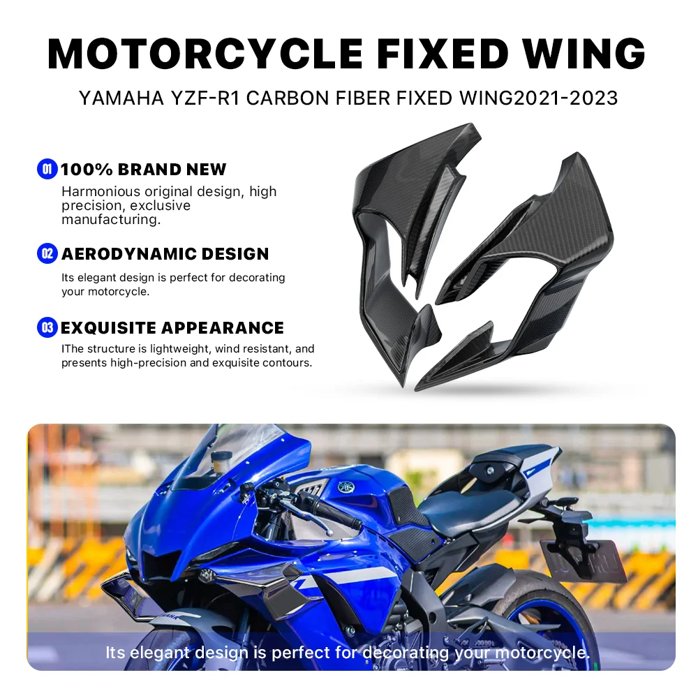 

Full Carbon Fiber or abs Motorcycle aerodynamic fixed wing spoiler for Yamaha YZF-R1 YZFR1 YZF R1 2021-2024 side winglet aileron