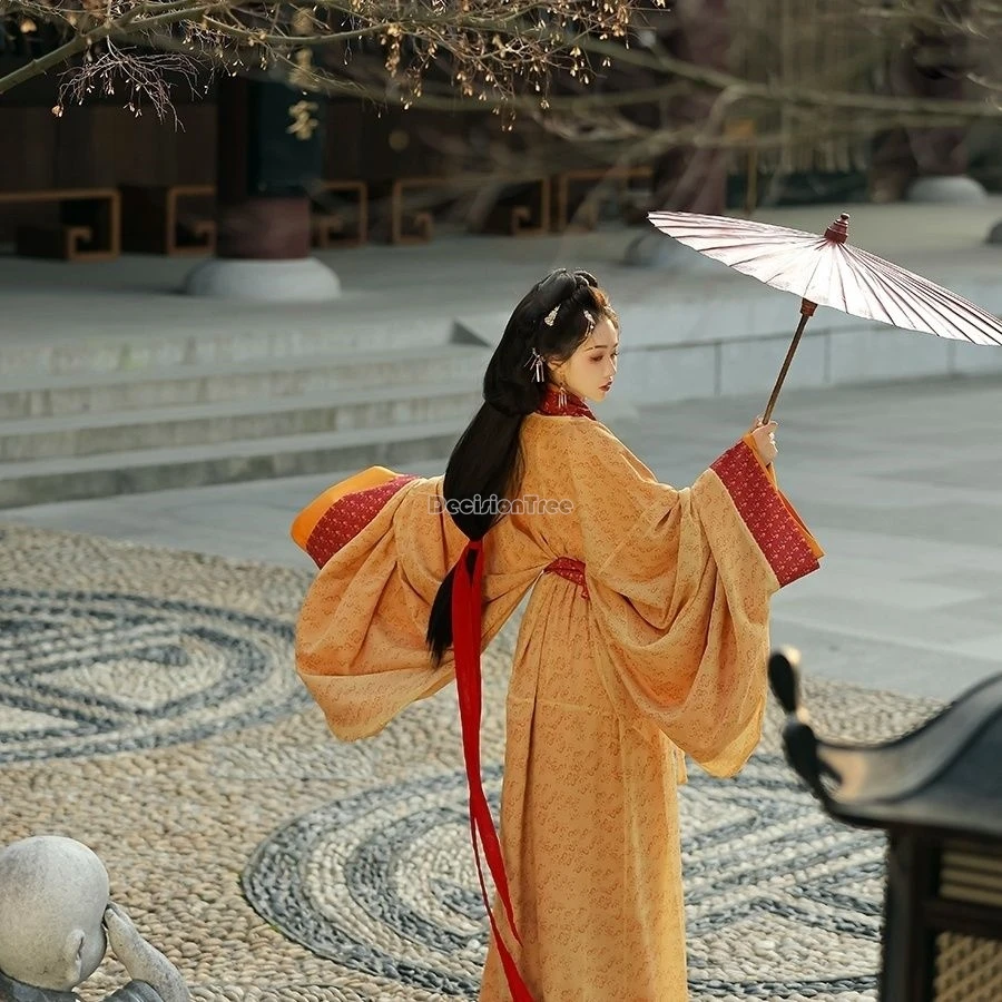 

2025 китайский ретро стиль древние мужчины женщины традиционная одежда ханьфу с принтом крестовый воротник с большими рукавами свободный стиль длинный комплект ханьфу