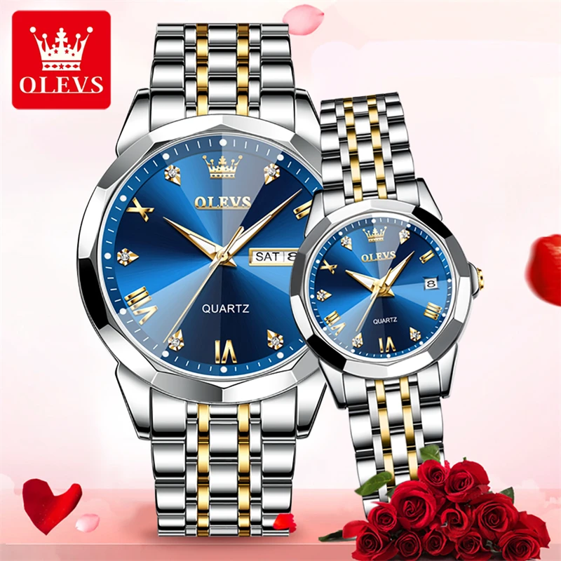 Olevs 9931 Nieuwe Mode Koppel Mannen En Dames Horloge Topmerk Luxe Creatief Stalen Polshorloge Valentijn Kwarts Waterdichte Klok