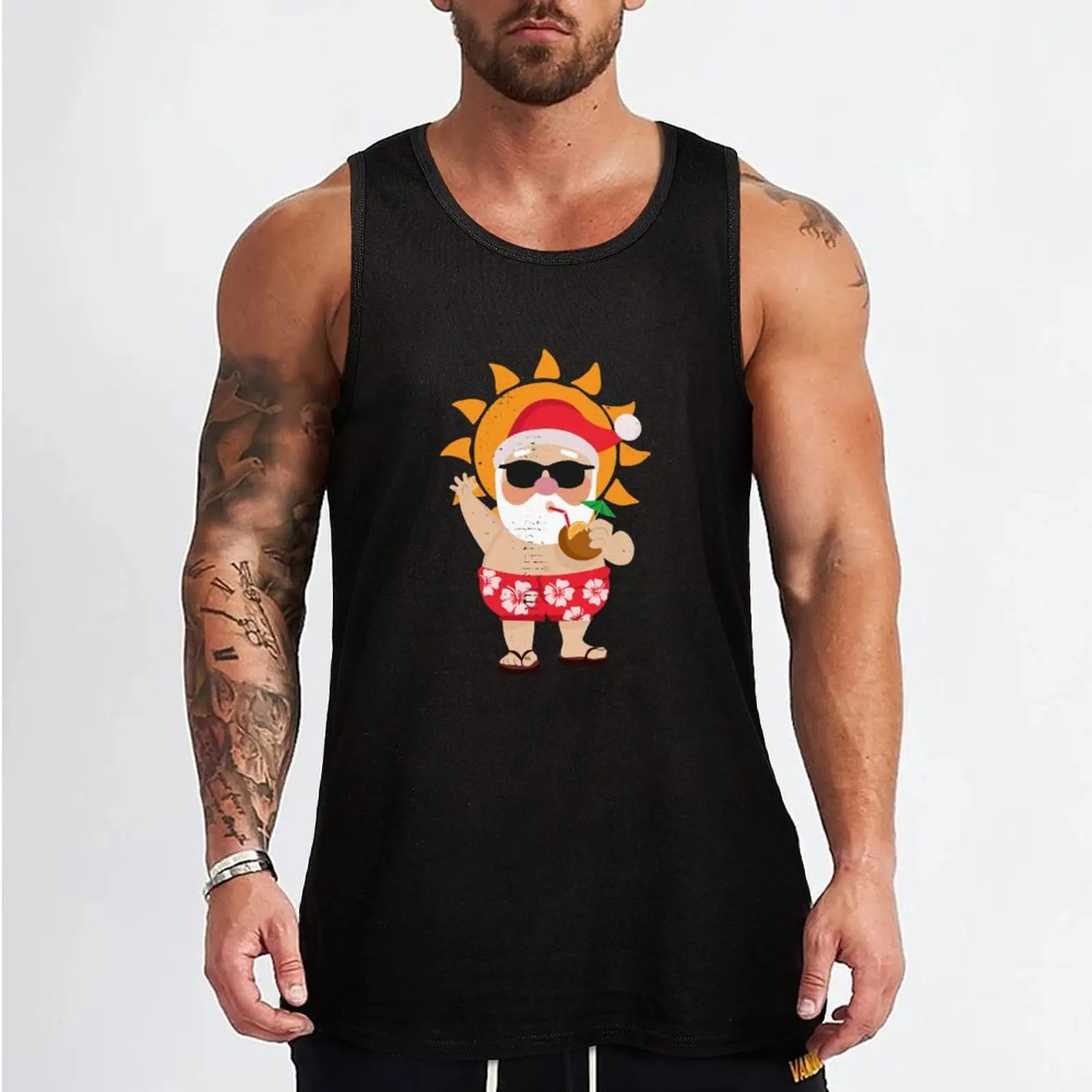 Christmas In July Santa Tank Top Working vest Gym t-shirt man gym t shirt men sleeveless t-shirts for men