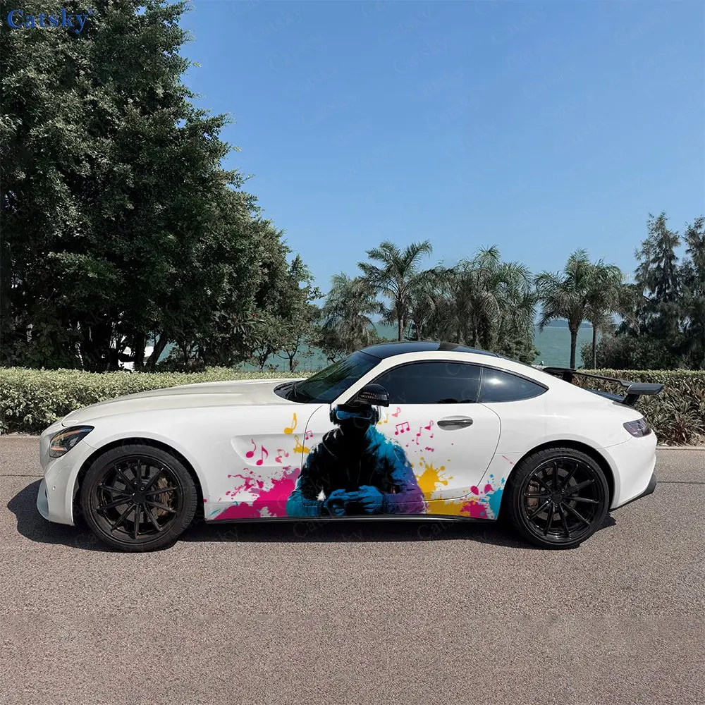 

Наклейки на боковые части автомобиля с изображением маскированного человека и красочной музыки, самоклеящиеся, из ПВХ, водонепроницаемые и устойчивые к царапинам, аксессуар для автомобиля, подарок