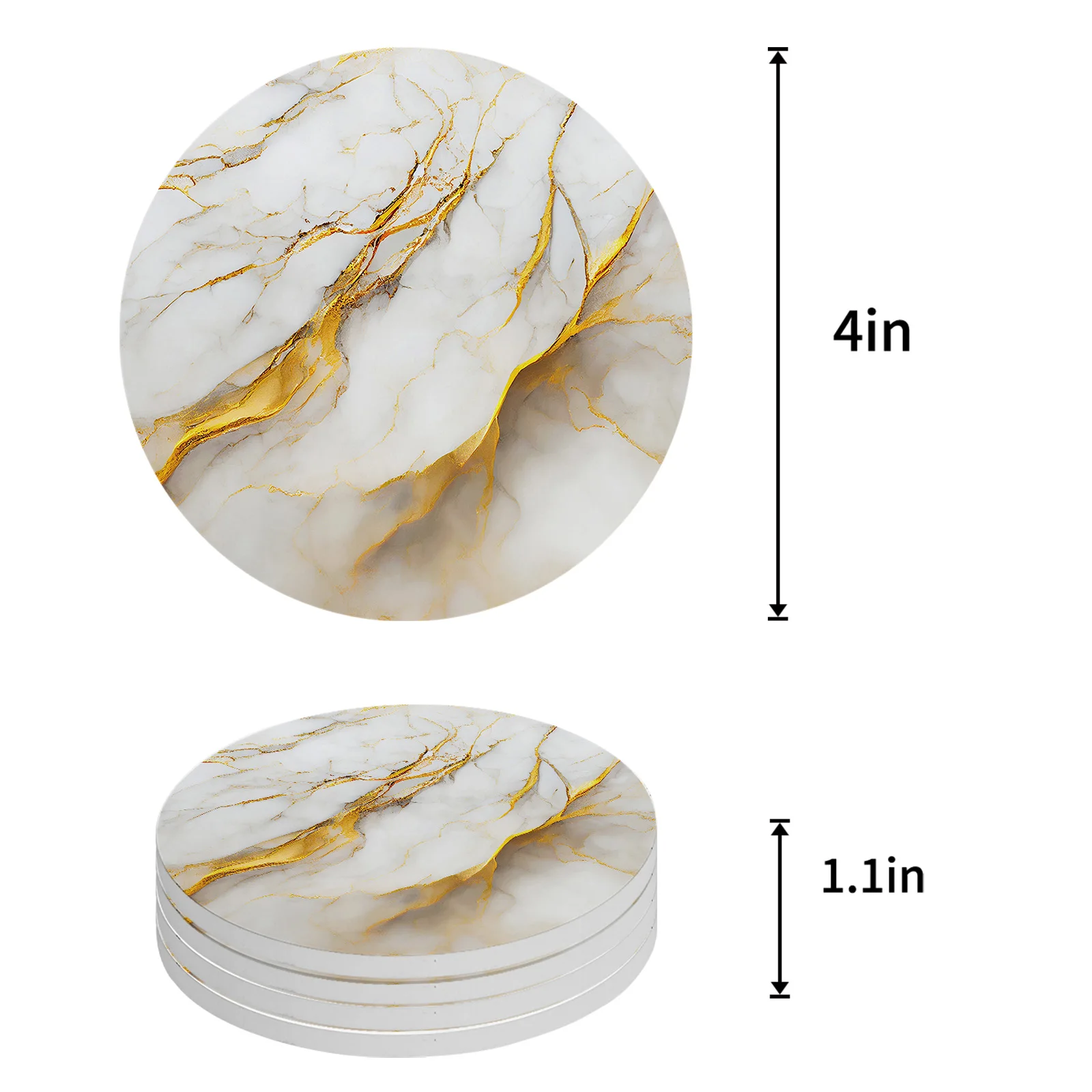 Marble Texture White Coasters Ceramic Set Round Absorbent Drink Coaster Coffee Tea Cup Placemats Table Mat