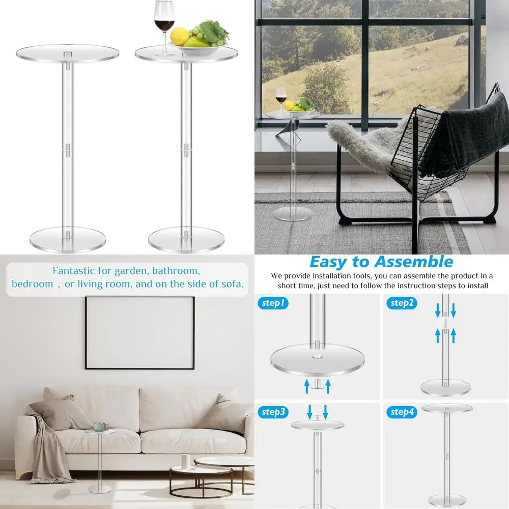

Clear Acrylic Round Coffee Tables for Small Spaces, Easy Assembly, Ideal for Living Room, Balcony, or Bedroom