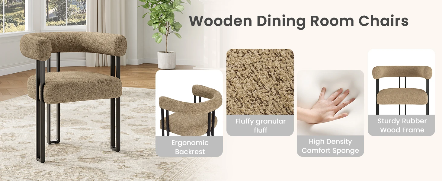 Farini Set of 2 Upholstered Bouclé Dining Arm Chairs, Modern Accent Chairs with Cushioned Seat & Back, for Living Room