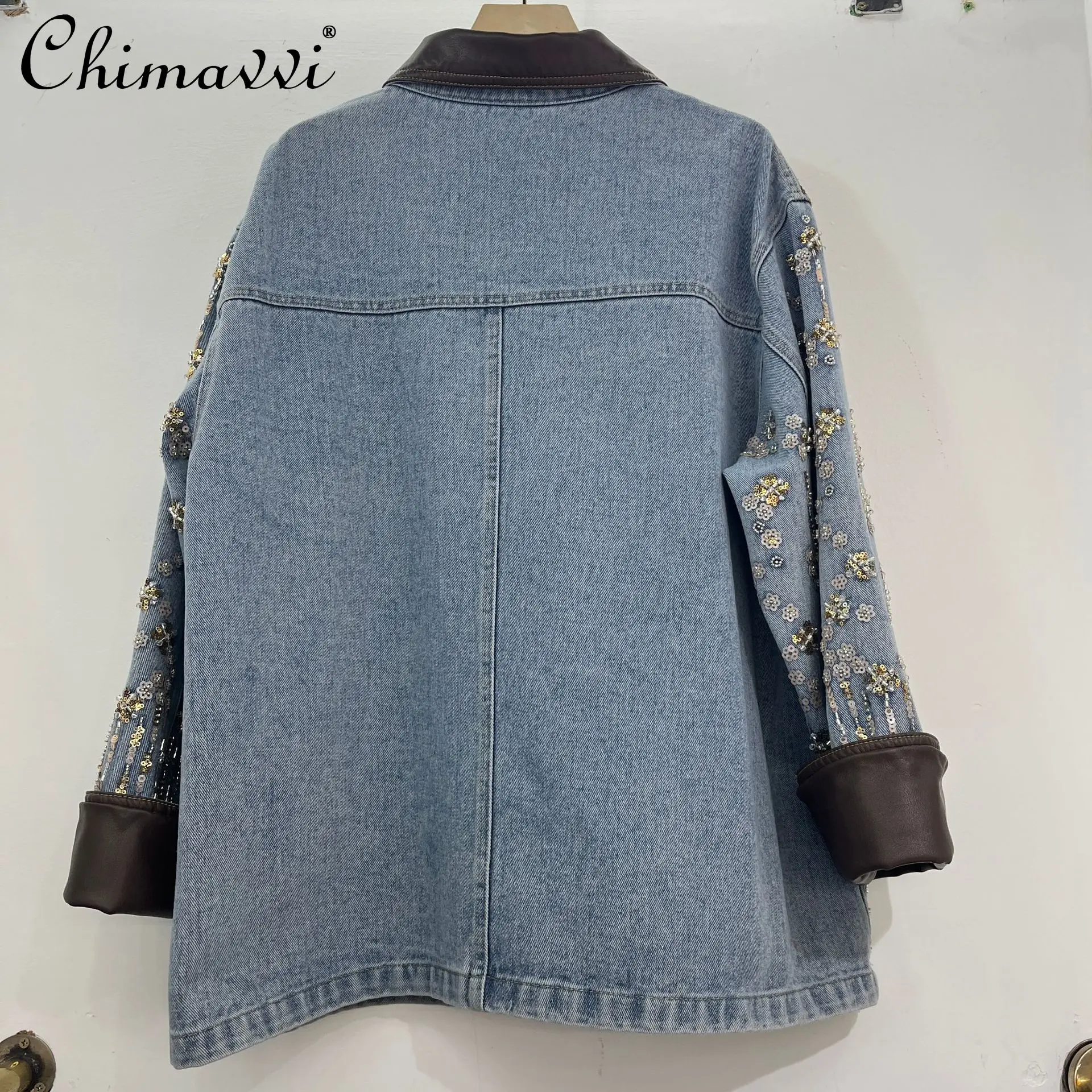 European Style Women's Denim Jacket 2026 Spring New Heavy Embroidery Long Sleeve Single-Breasted Streetwear Casual Denim Coat