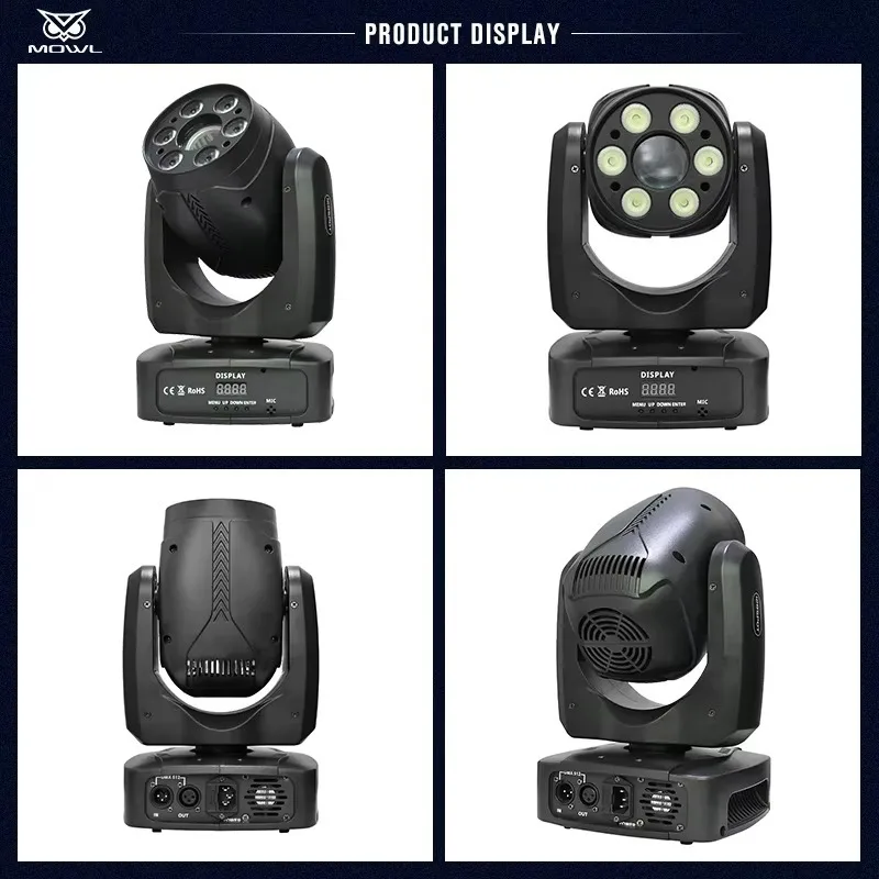 128W 6x4W 4in1 RGBW LED Moving Head Projection Light DMX512 Gobo Spot Wash Effect for DJ Stage Bar KTV Lighting