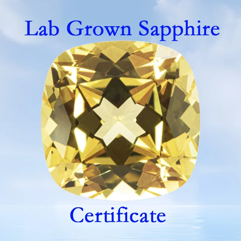 

Lab Grown Sapphire Square Cushion Shape VVS1 Yellow Color Charms Beads for Diy Jewelry Making Rings Selectable AGL Certificate