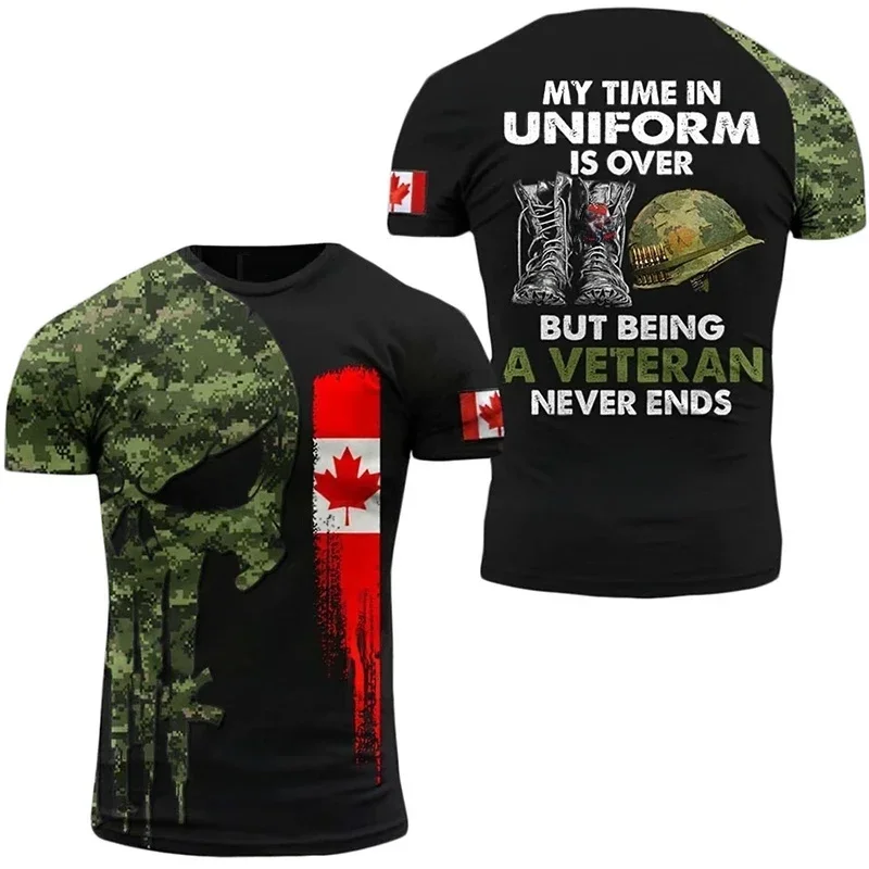 Canada Camouflage Graphic T Shirt Men Clothing Tactic Tops Tee 3D Printing Canadian Forest Camo T-shirt Beige Field Short Sleeve