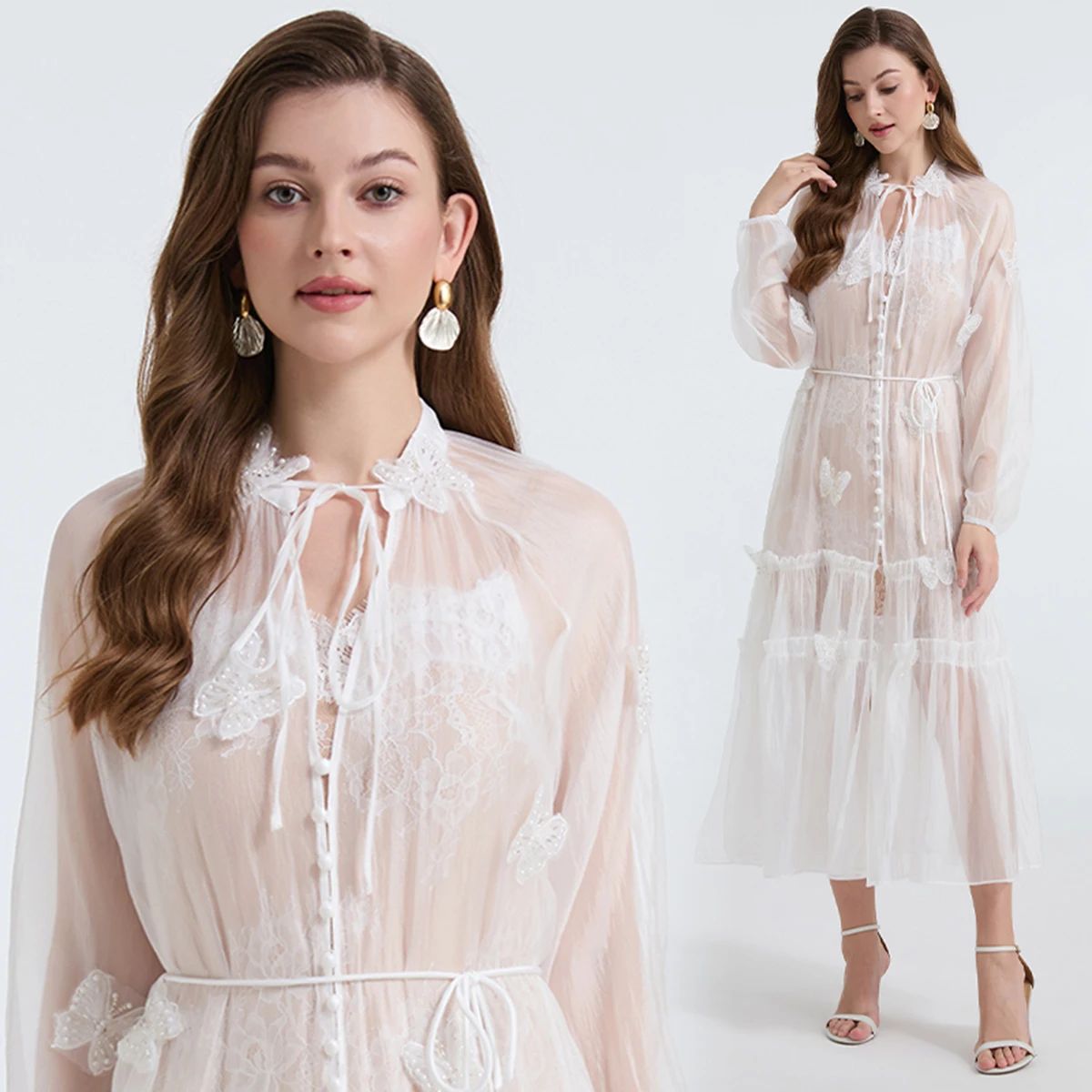 

Three dimensional butterfly embroidery lace up swing dress+lace suspender two-piece set sexy dress streetwear women clothing