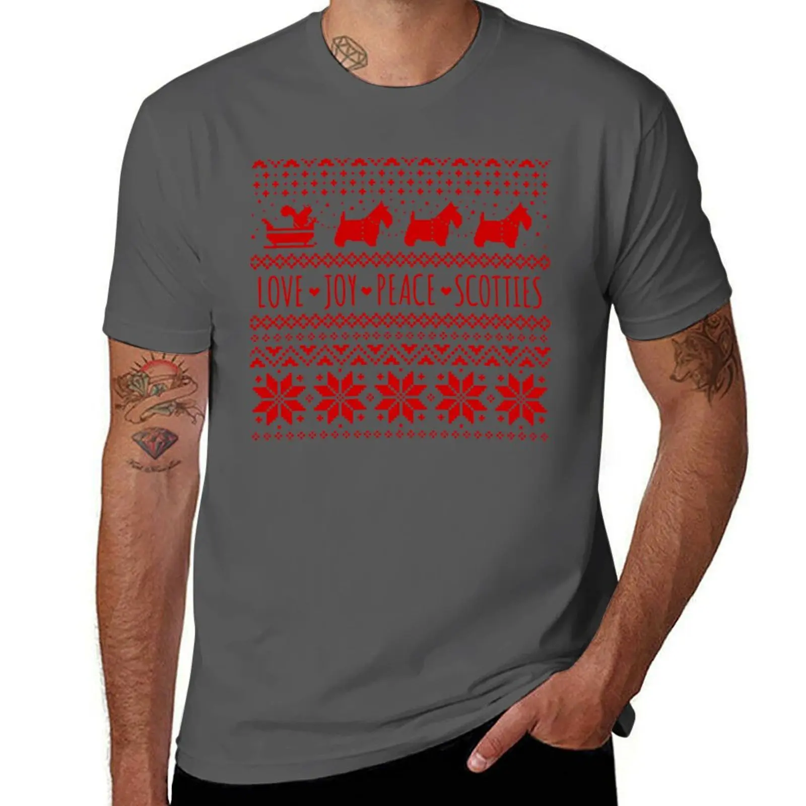 

Scottish Terrier Silhouettes Christmas Pattern Scottie Dogs Holiday T-Shirt anime t shirts mens white t shirts