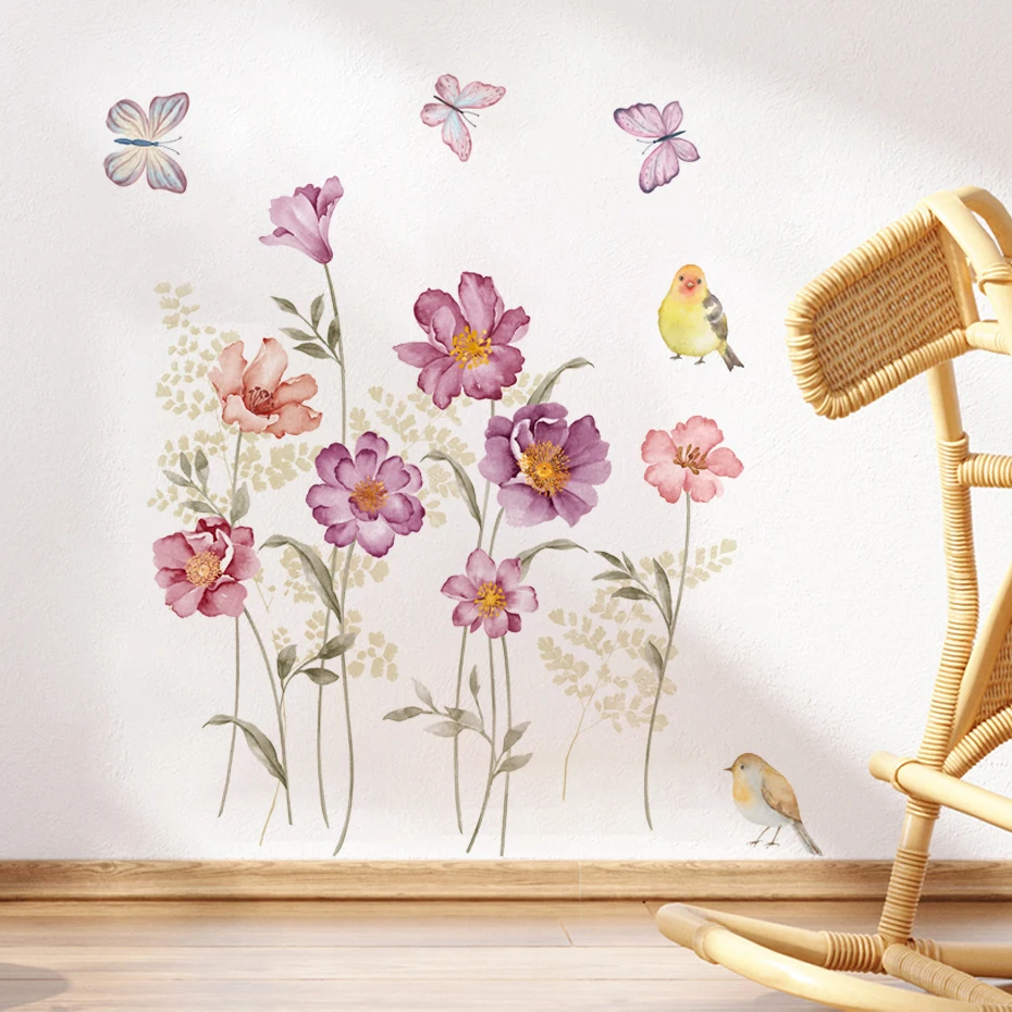 

Watercolor Flowers Butterfly Wall Stickers for Children Room Door Removable Bedroom Living Room Wall Art Decoration Wall Decals