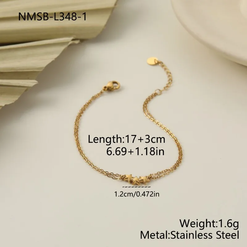 Star Heart Cz Charm Bracelet Set Dainty Layered Satellite Chain Stainless Steel Minimalist Stackable Jewelry For Women Gift