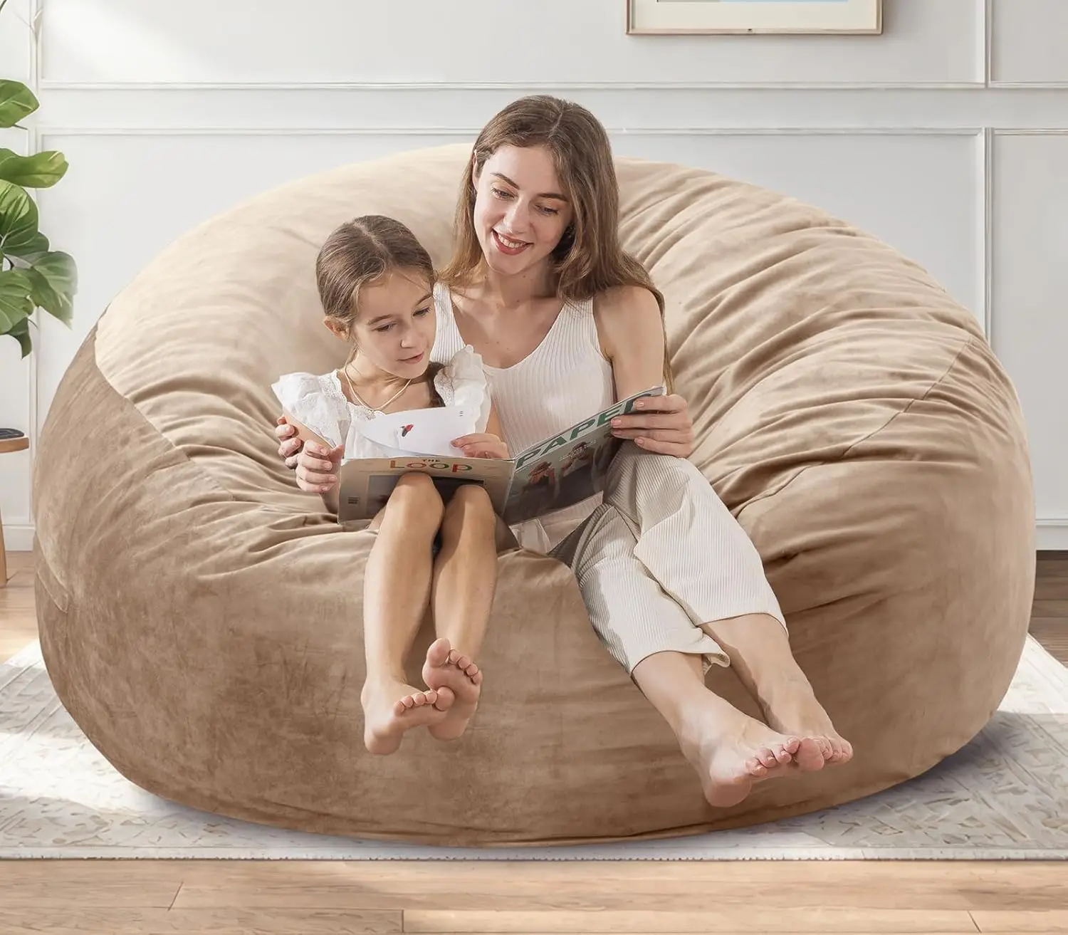 

5 ft XLarge Bean Bag Chair: 5' Memory Foam for Adults with Filling,Ultra Soft Dutch Velvet Cove