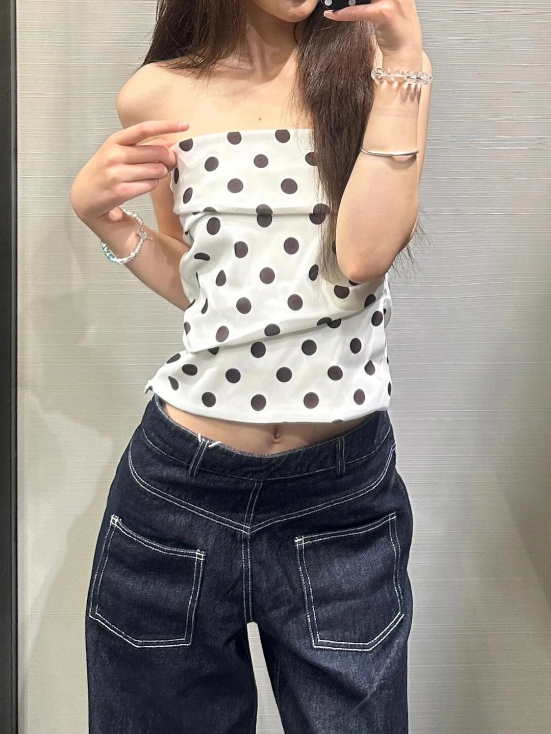 

White Polka Dot off oulder ort Crop Top Women's Outerwear Pure Desire Sexy Vest Original Design Slim Fit Summer 2025
